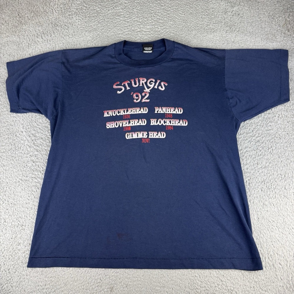 Sturgis shirt 1992 knucklehead funny mens Xl Screen Stars Blue Nsfw Biker Vtg